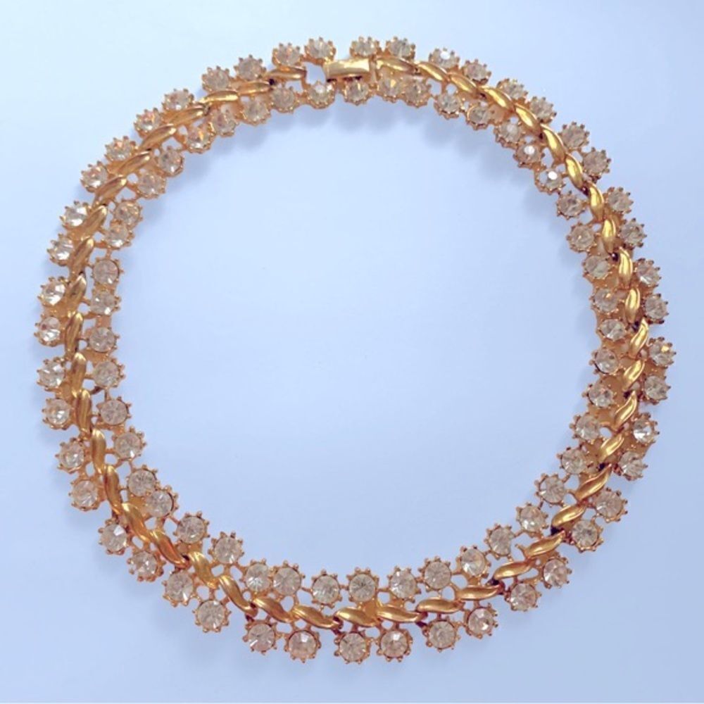 Gold Tone Rhinestone Collar Necklace